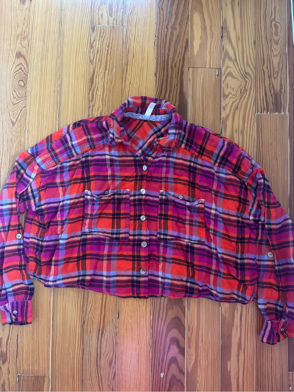 Intimately Free Cropped Plaid Button-Up Shirt